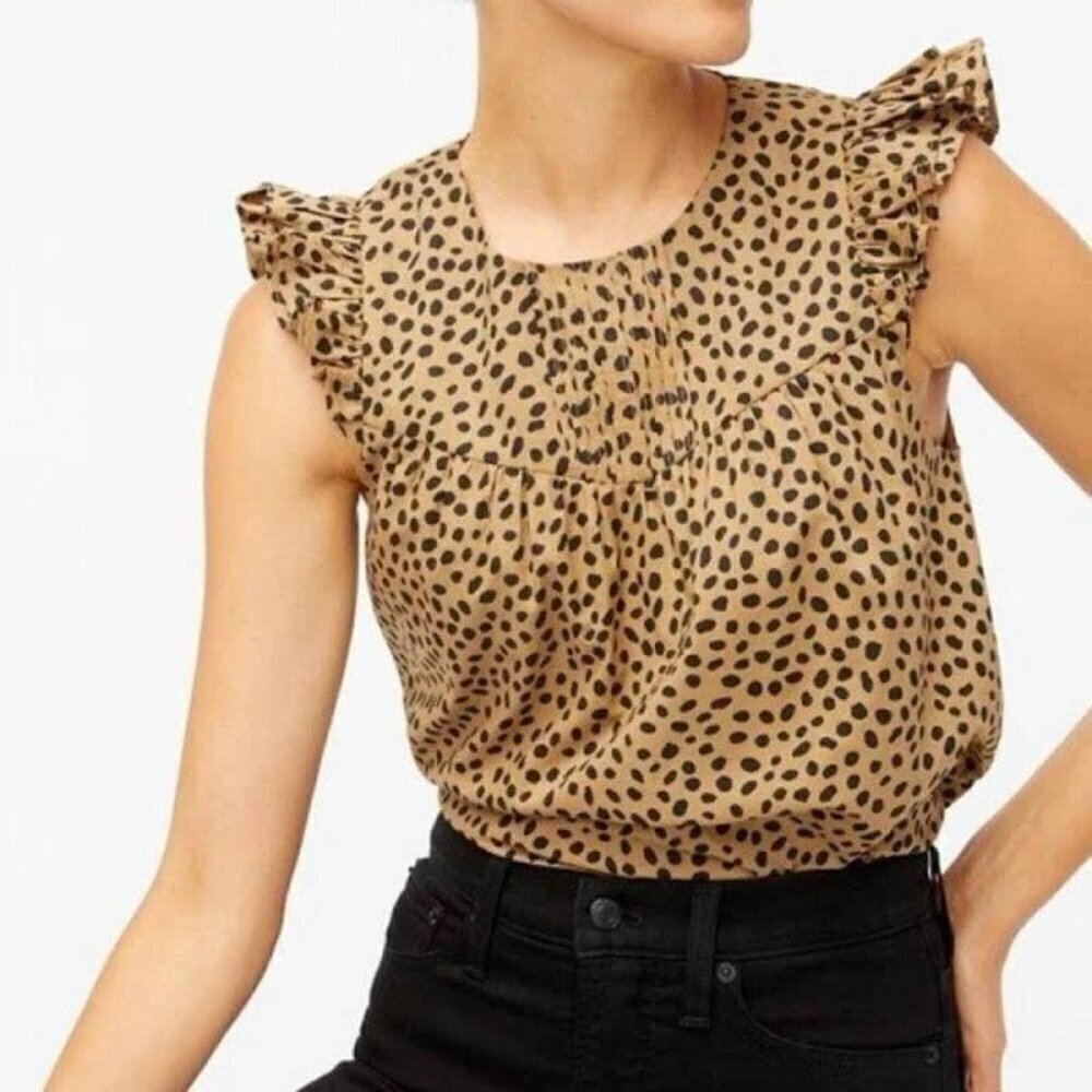 J. Crew Factory Leopard Print Pleated Ruffle Top Size M